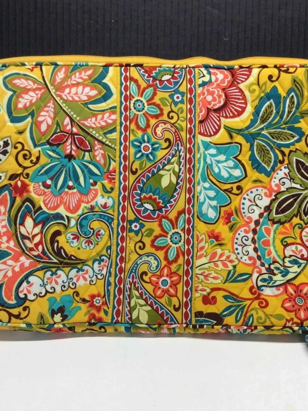 Vera Bradley Sun Valley Quilted Laptop Sleeve Yellow Floral Paisley Case 17x12